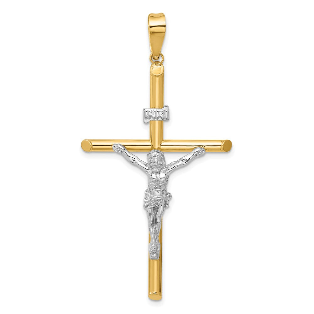 14K Bicolor Gold Polierter Jesus-Kruzifix-Anhänger