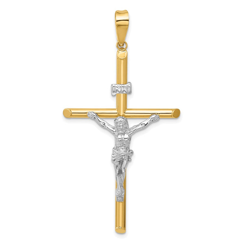 14K Bicolor Gold Polierter Jesus-Kruzifix-Anhänger
