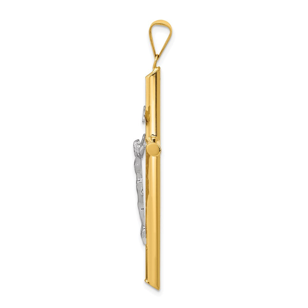 14K Bicolor Gold polierter Jesus-Kruzifix-Anhänger