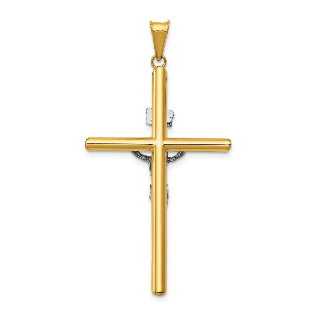 14K Bicolor Gold polierter Jesus-Kruzifix-Anhänger