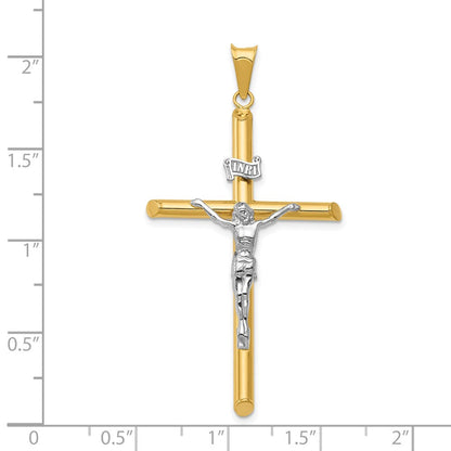 14K Bicolor Gold polierter Jesus-Kruzifix-Anhänger