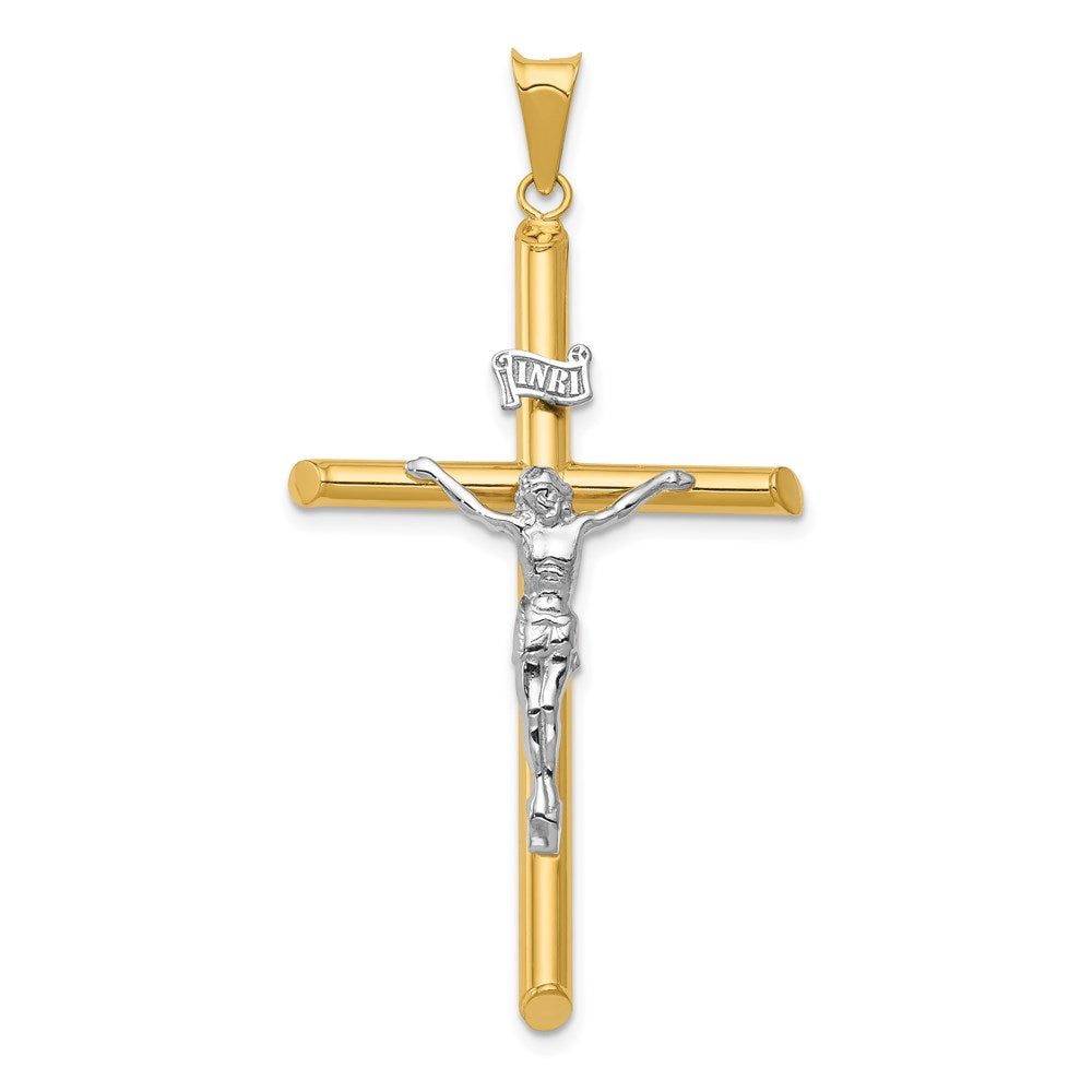 14K Bicolor Gold polierter Jesus-Kruzifix-Anhänger