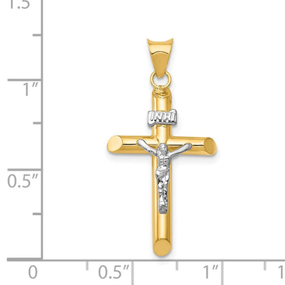 14K Bicolor Poliert Jesus Kruzifix Anhänger