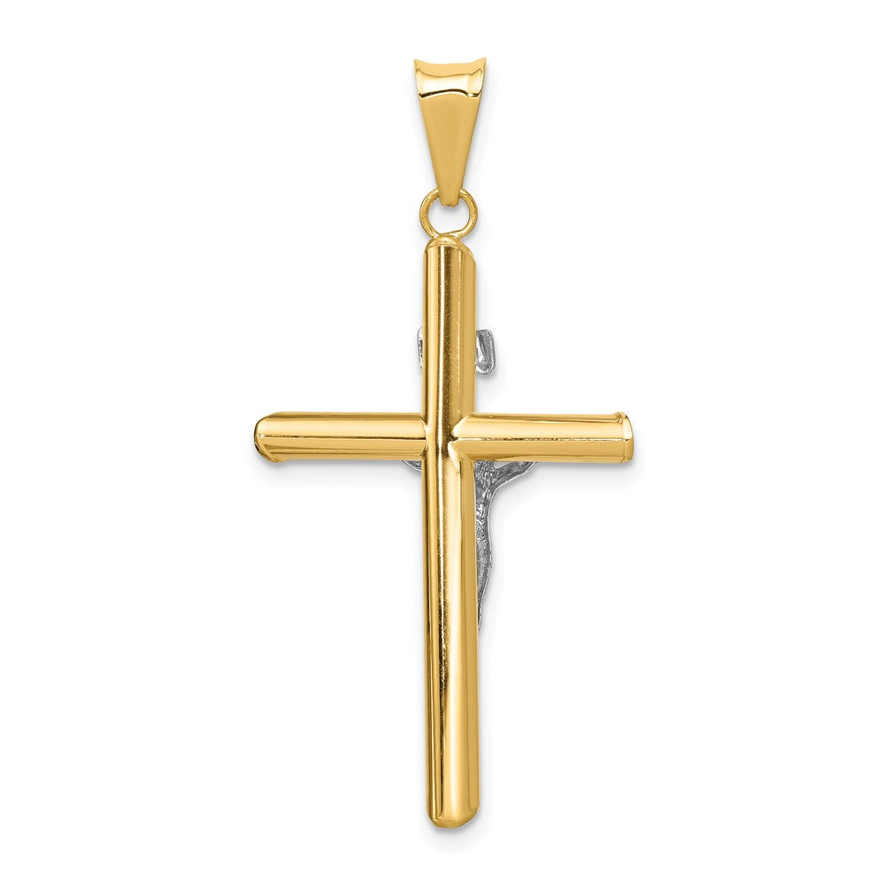 14K Bicolor-Gold Polierter Jesus-Kruzifix-Anhänger