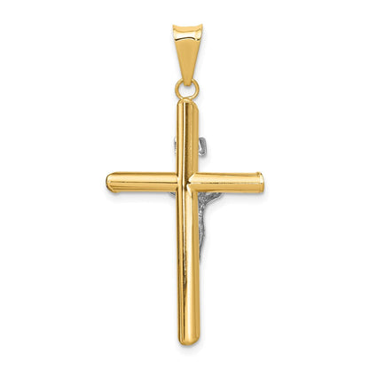 14K Bicolor-Gold Polierter Jesus-Kruzifix-Anhänger