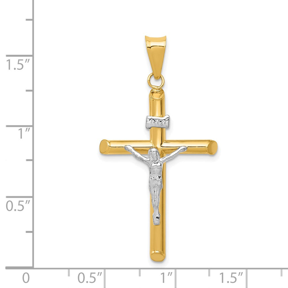 14K Bicolor-Gold Polierter Jesus-Kruzifix-Anhänger