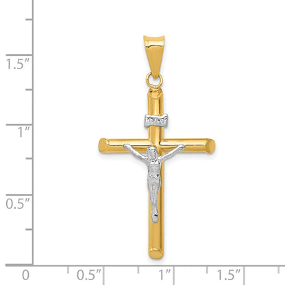 14K Bicolor-Gold Polierter Jesus-Kruzifix-Anhänger