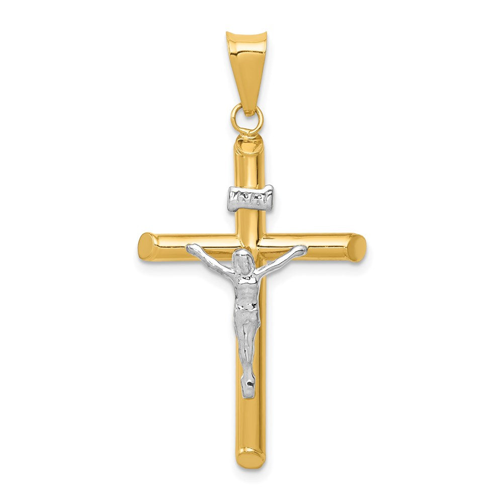 14K Bicolor-Gold Polierter Jesus-Kruzifix-Anhänger
