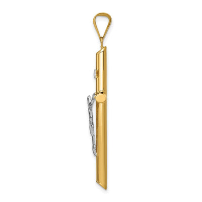 14K Bicolor-Gold Polierter Jesus-Kruzifix-Anhänger