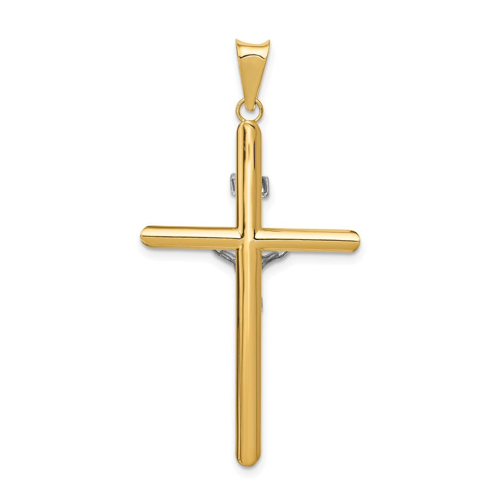 14K Bicolor-Gold Polierter Jesus-Kruzifix-Anhänger