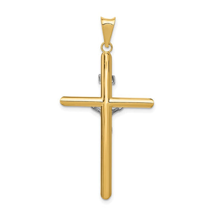14K Bicolor-Gold Polierter Jesus-Kruzifix-Anhänger