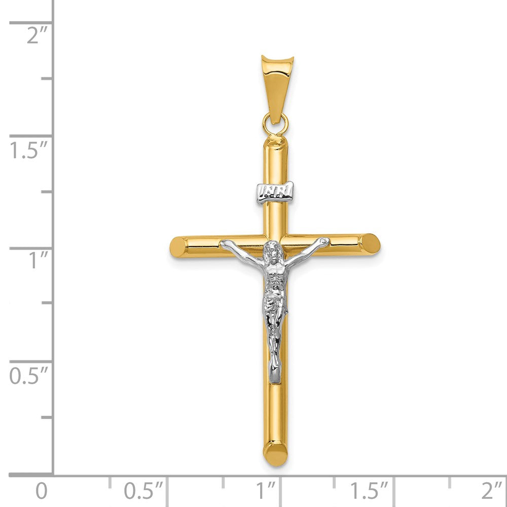 14K Bicolor-Gold Polierter Jesus-Kruzifix-Anhänger