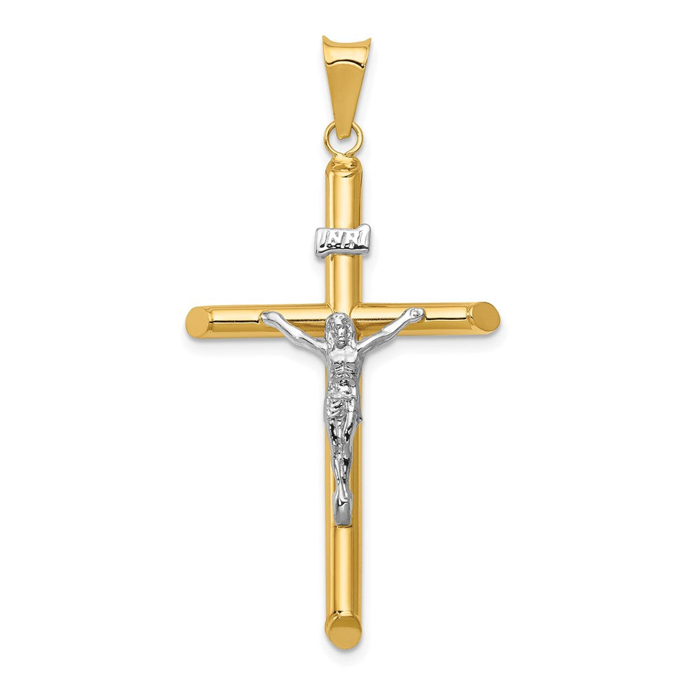 14K Bicolor-Gold Polierter Jesus-Kruzifix-Anhänger