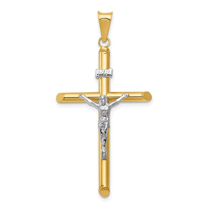 14K Bicolor-Gold Polierter Jesus-Kruzifix-Anhänger