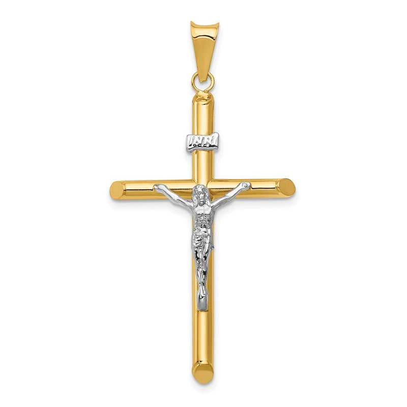 14K Bicolor-Gold Polierter Jesus-Kruzifix-Anhänger