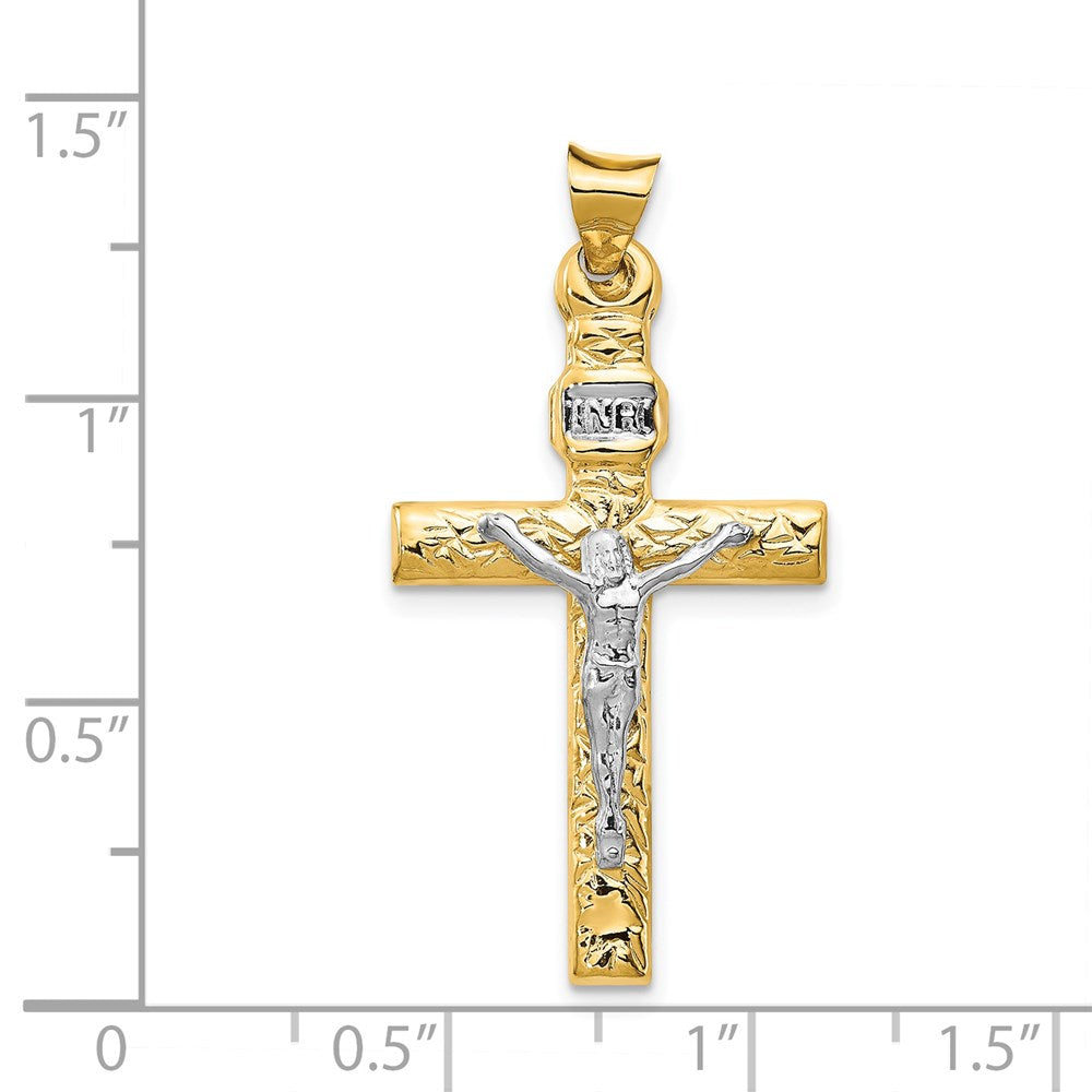 14K Bicolor und Rhodium Inri Kruzifix Anhänger
