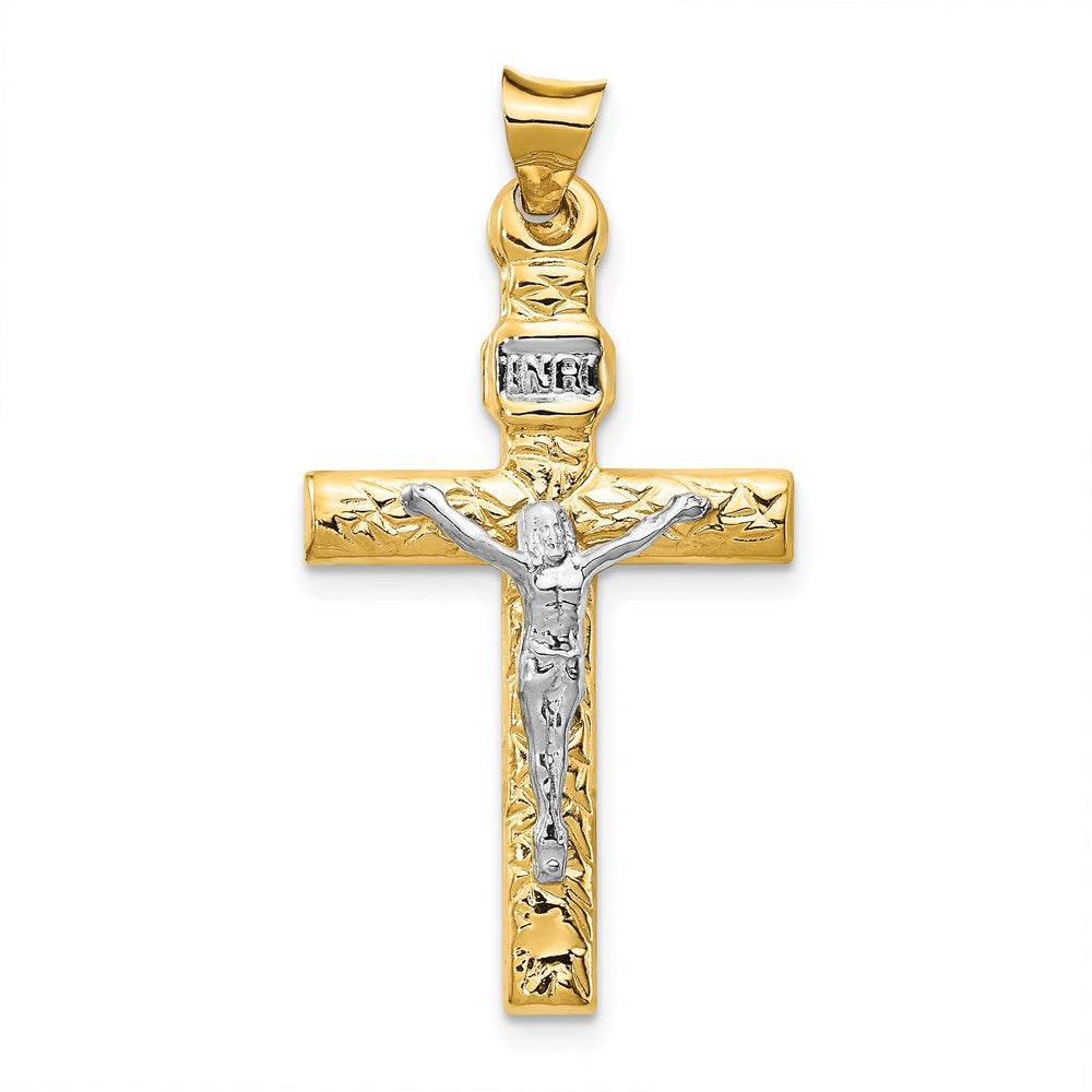 14K Bicolor und Rhodium Inri Kruzifix Anhänger