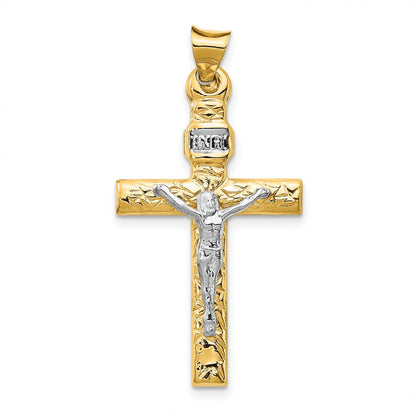 14K Bicolor und Rhodium Inri Kruzifix Anhänger