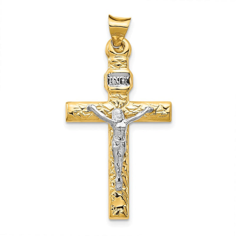 14K Bicolor und Rhodium Inri Kruzifix Anhänger