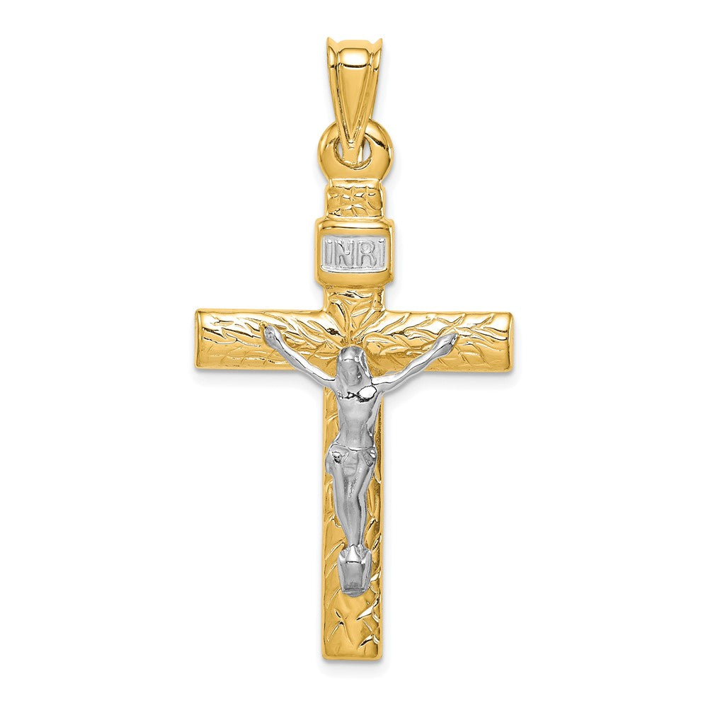 14K Bicolor-Gold (Bicolor-Gold mit Rhodium) Kruzifix-Anhänger
