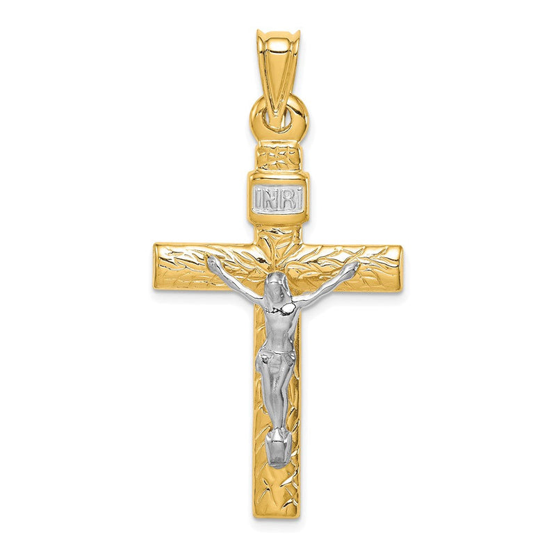14K Bicolor-Gold (Bicolor-Gold mit Rhodium) Kruzifix-Anhänger