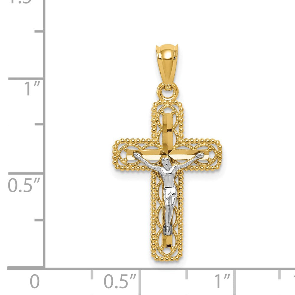 14K Bicolor Poliert Kruzifix Anhänger