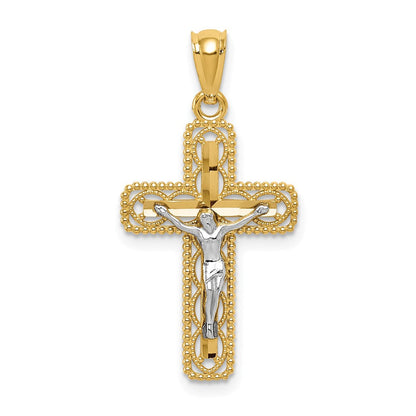 14K Bicolor Poliert Kruzifix Anhänger
