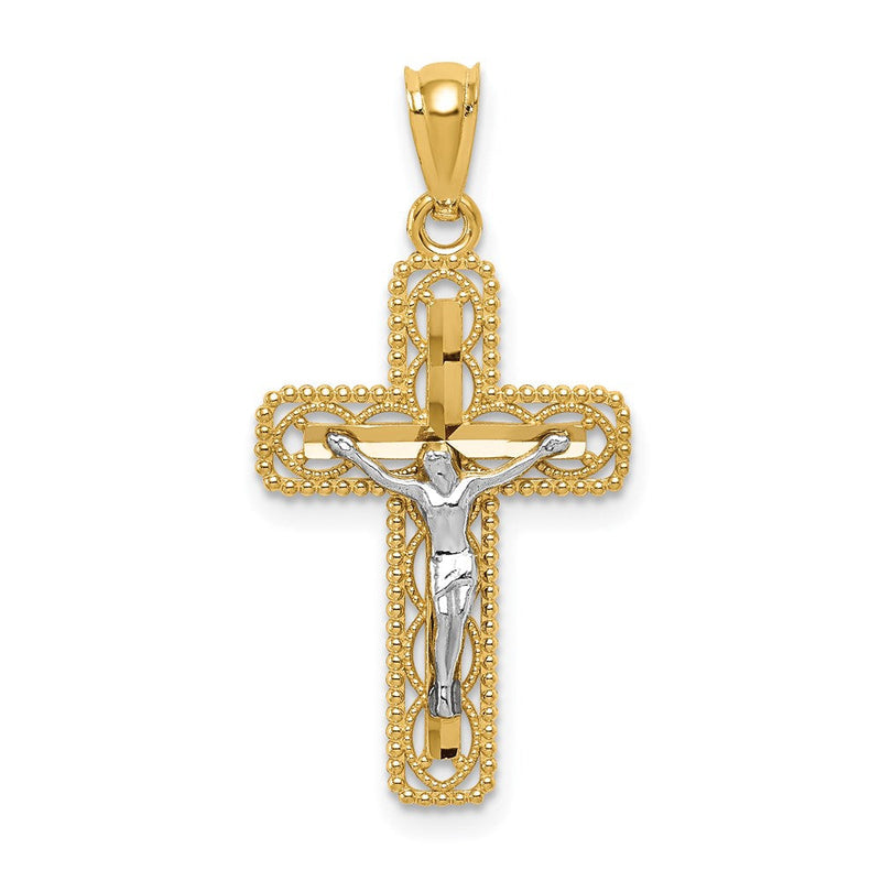 14K Bicolor Poliert Kruzifix Anhänger