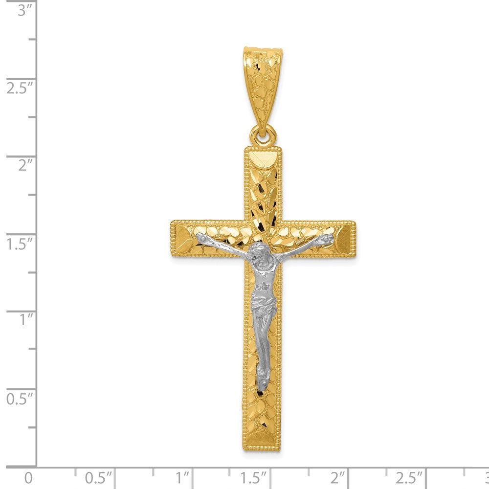 14K Bicolor Gold Diamantgeschliffener Kruzifix-Anhänger