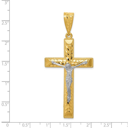 14K Bicolor Gold Diamantgeschliffener Kruzifix-Anhänger