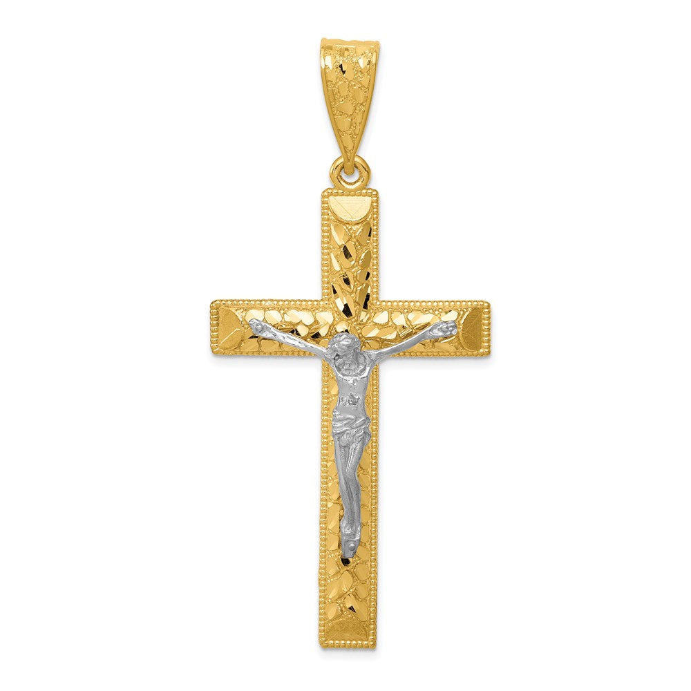 14K Bicolor Gold Diamantgeschliffener Kruzifix-Anhänger