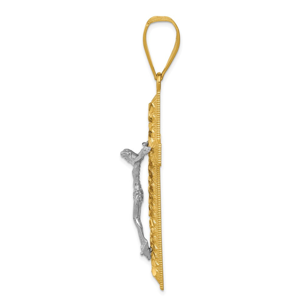 14K Bicolor-Gold Kruzifix-Anhänger, diamantiert