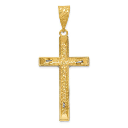14K Bicolor-Gold Kruzifix-Anhänger, diamantiert