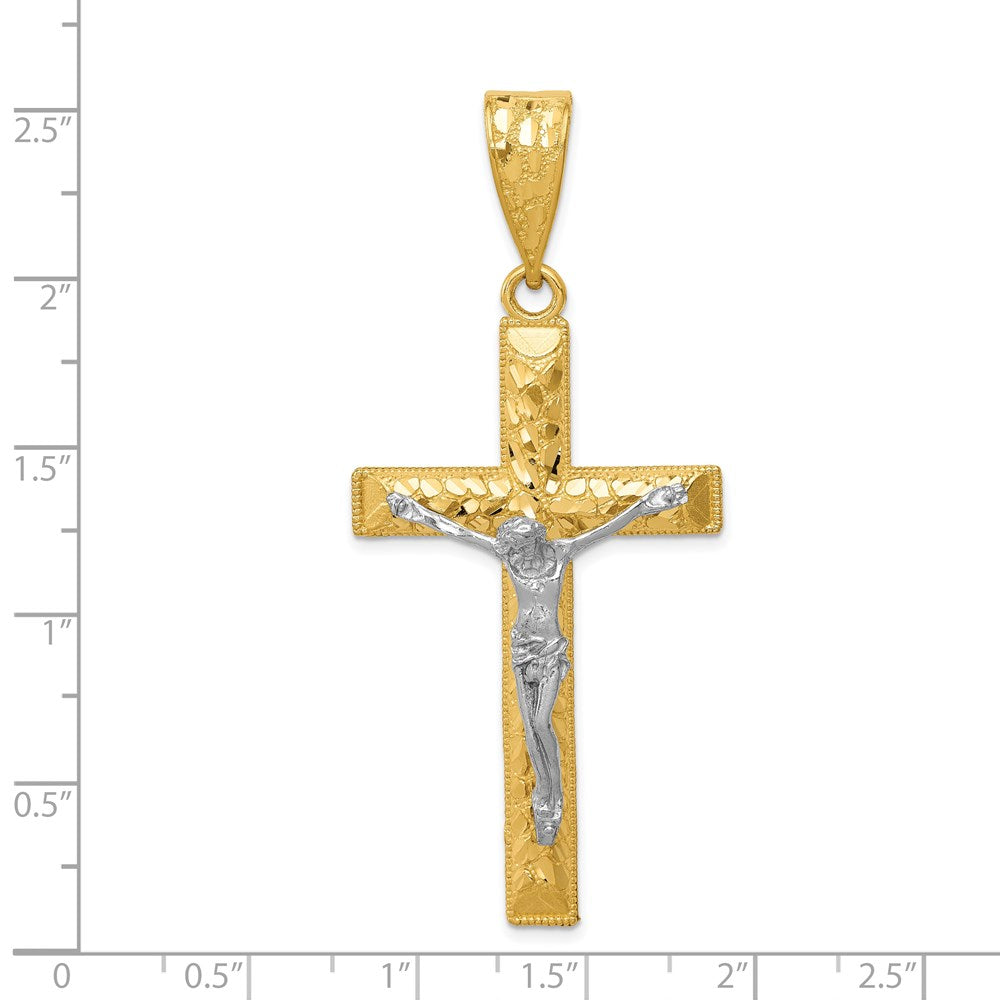 14K Bicolor-Gold Kruzifix-Anhänger, diamantiert