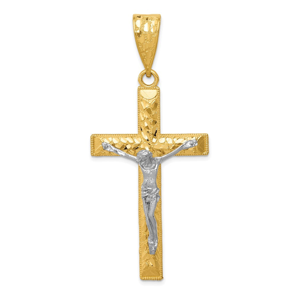 14K Bicolor-Gold Kruzifix-Anhänger, diamantiert
