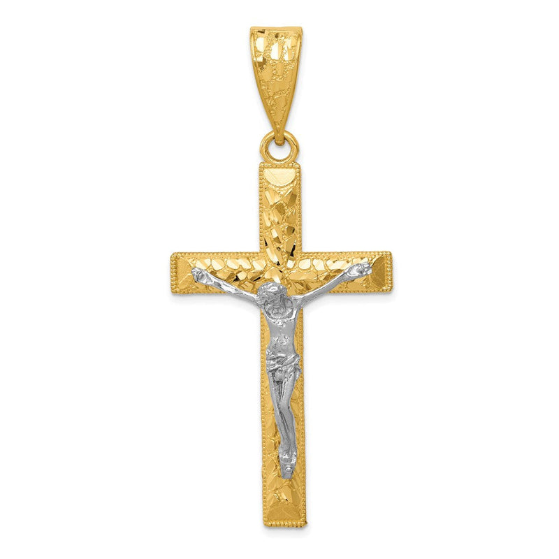 14K Bicolor-Gold Kruzifix-Anhänger, diamantiert