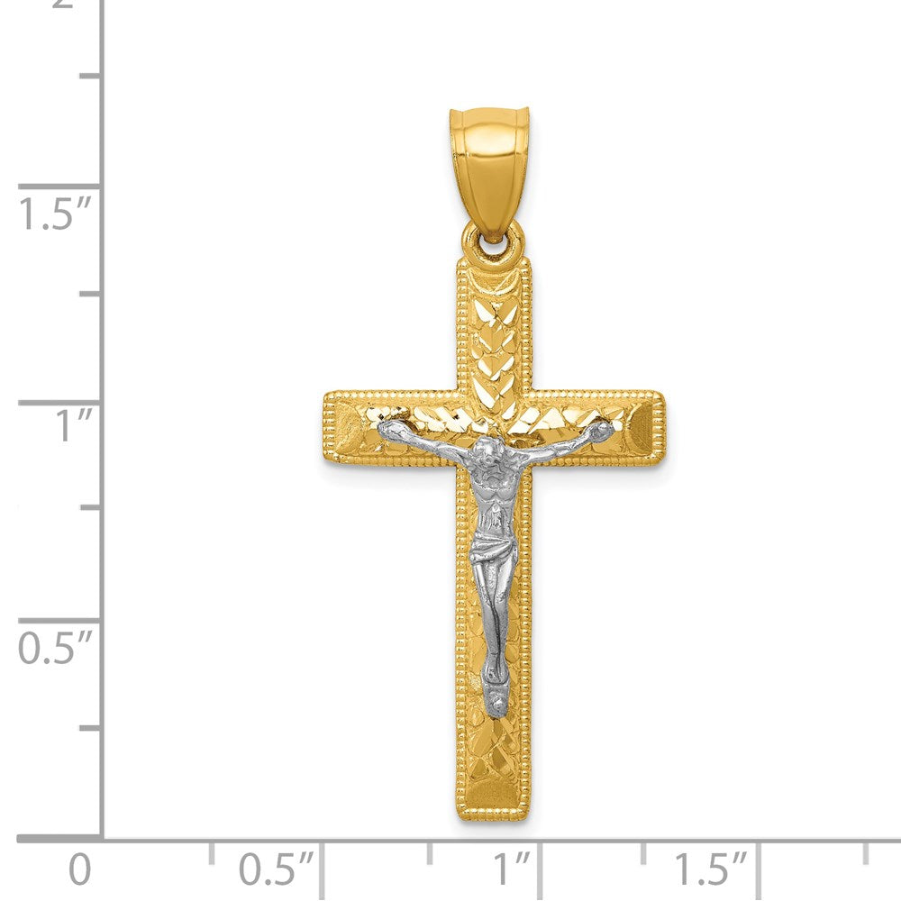 14K Bicolor Gold Diamantgeschliffener Kruzifix-Anhänger