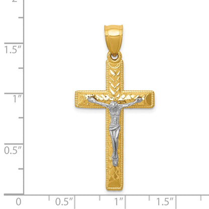 14K Bicolor Gold Diamantgeschliffener Kruzifix-Anhänger