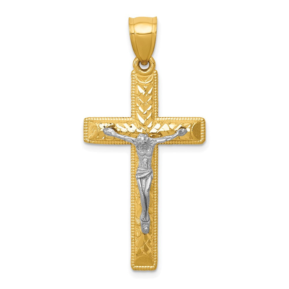 14K Bicolor Gold Diamantgeschliffener Kruzifix-Anhänger