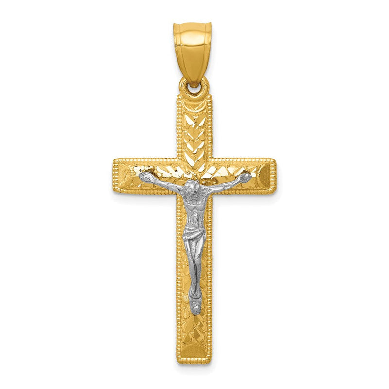 14K Bicolor Gold Diamantgeschliffener Kruzifix-Anhänger