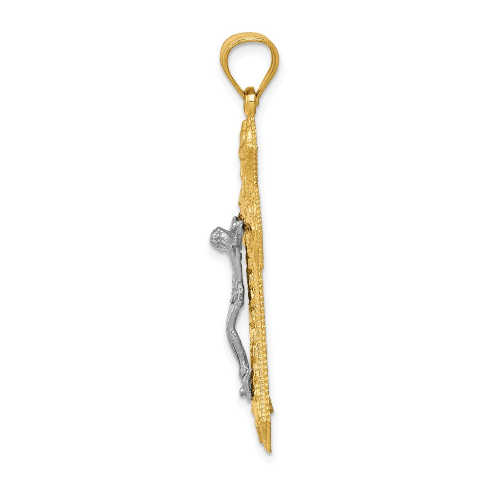 14K Bicolor Gold Diamant-geschliffener Passions-Kruzifix-Anhänger