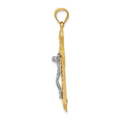 14K Bicolor Gold Diamant-geschliffener Passions-Kruzifix-Anhänger