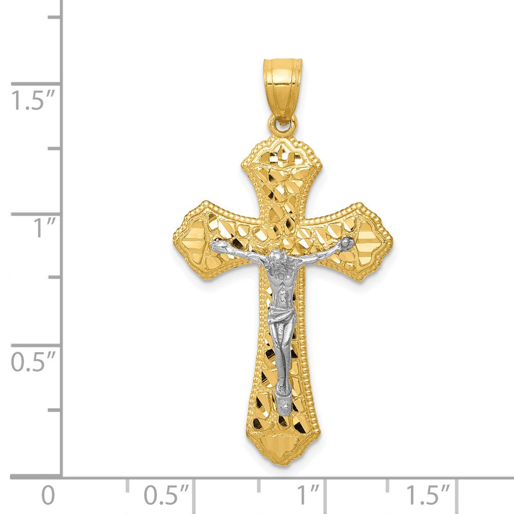 14K Bicolor Gold Diamant-geschliffener Passions-Kruzifix-Anhänger
