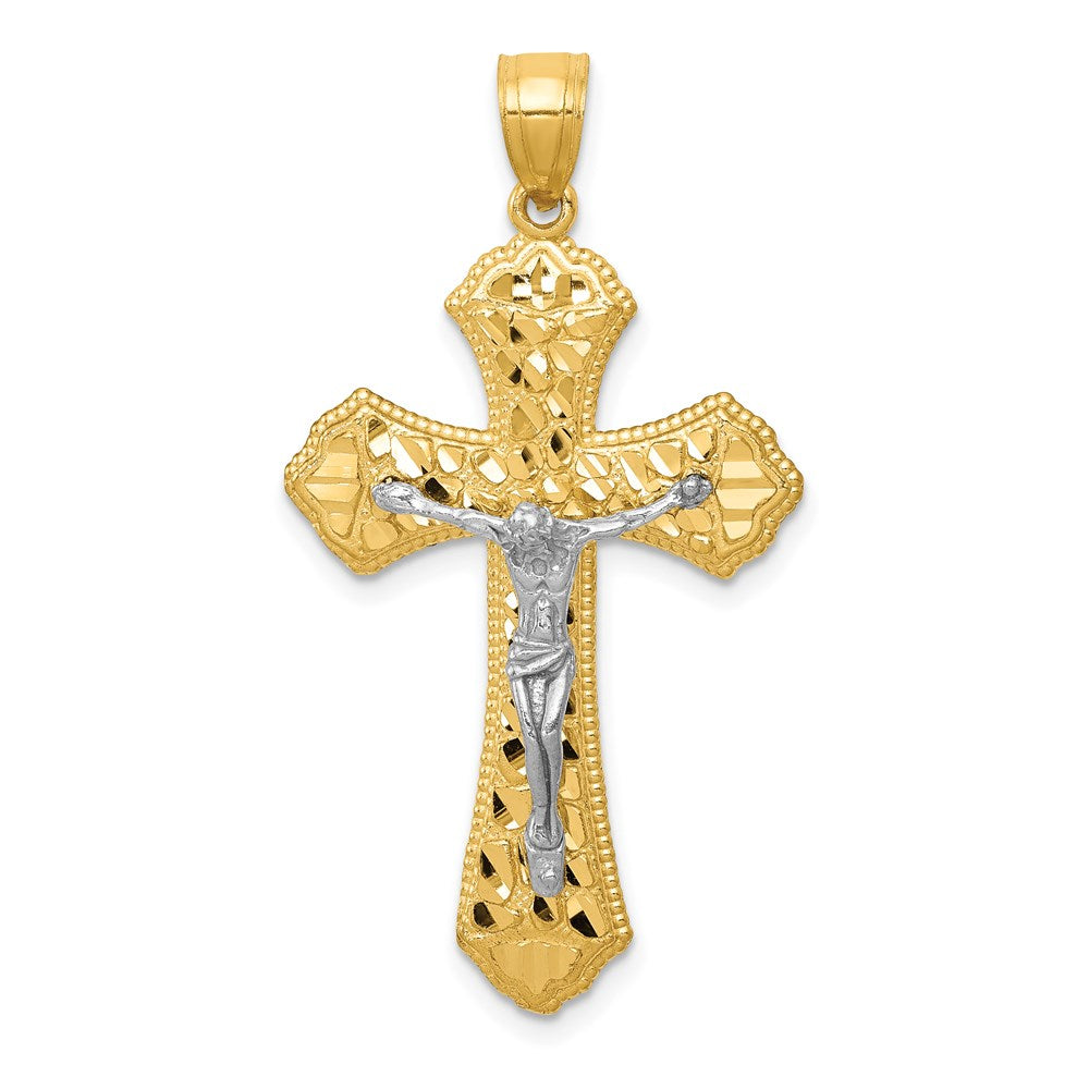 14K Bicolor Gold Diamant-geschliffener Passions-Kruzifix-Anhänger