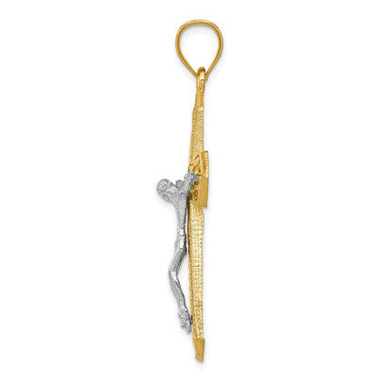 14K Bicolor-Gold Diamantgeschliffener Passions-Kruzifix-Anhänger
