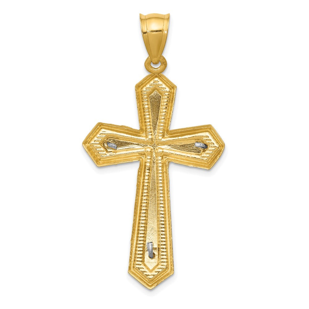 14K Bicolor-Gold Diamantgeschliffener Passions-Kruzifix-Anhänger