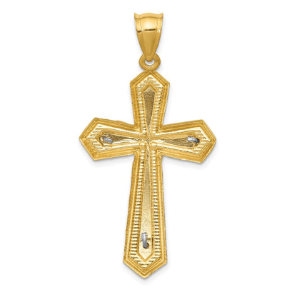 14K Bicolor-Gold Diamantgeschliffener Passions-Kruzifix-Anhänger