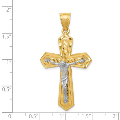 14K Bicolor-Gold Diamantgeschliffener Passions-Kruzifix-Anhänger