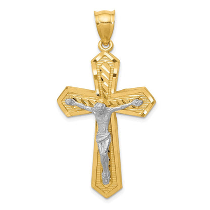 14K Bicolor-Gold Diamantgeschliffener Passions-Kruzifix-Anhänger