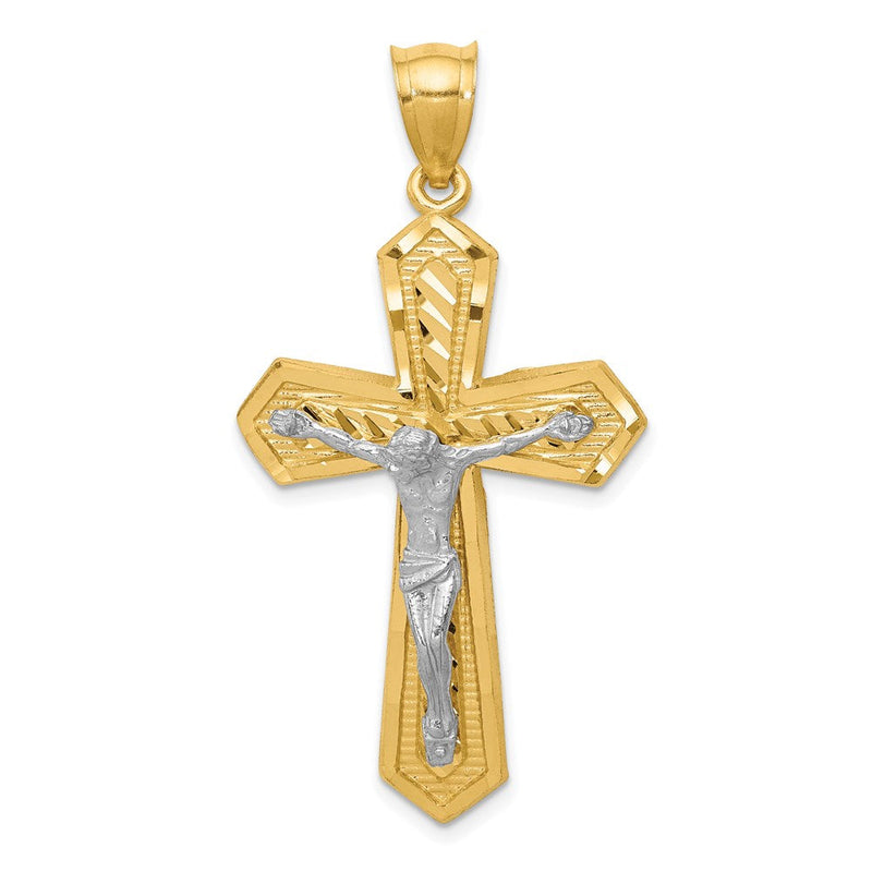 14K Bicolor-Gold Diamantgeschliffener Passions-Kruzifix-Anhänger